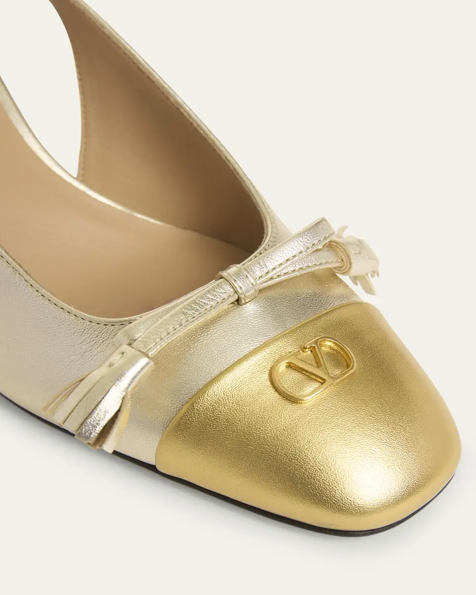 Valentino Garavani Valet Du Roi VLogo Metallic Leather Slingback Pumps | Thumbnail 3