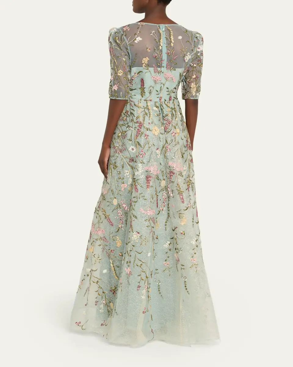 Rickie Freeman for Teri Jon Floral-Embroidered Shimmer Mesh Gown | Thumbnail 3 Rickie Freeman for Teri Jon Floral-Embroidered Shimmer Mesh Gown | Thumbnail 3