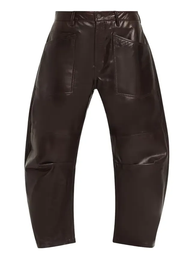 Shon Leather Barrel-Leg Ankle Pants