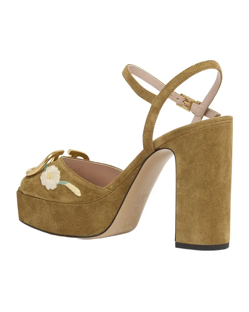 Valentino Garavani Floral Embroidered VLogo Suede Platform Sandals | Image 1 Valentino Garavani Floral Embroidered VLogo Suede Platform Sandals | Image 1