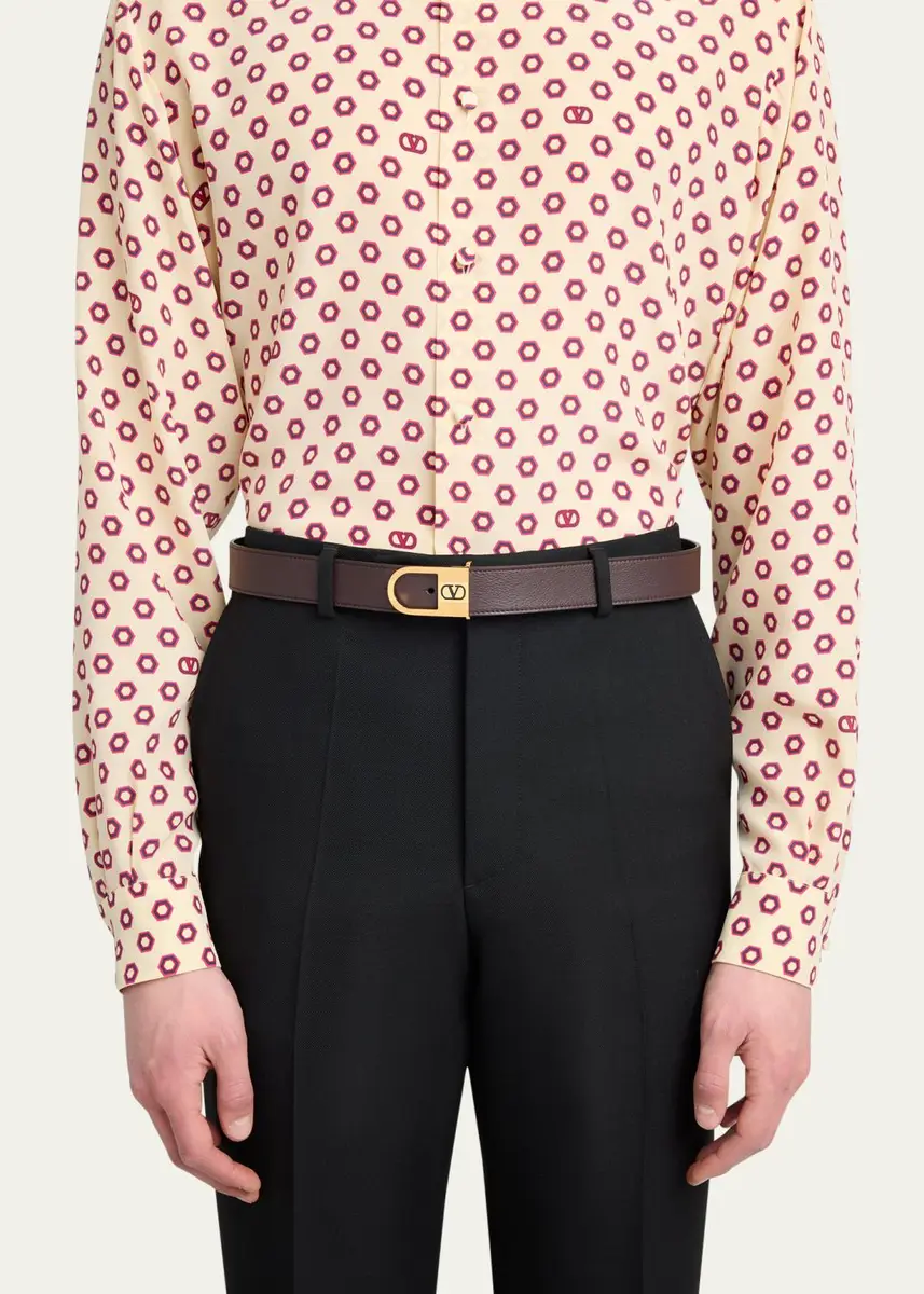 Valentino Garavani Men's Leather VLogo-Buckle Belt | Thumbnail 2