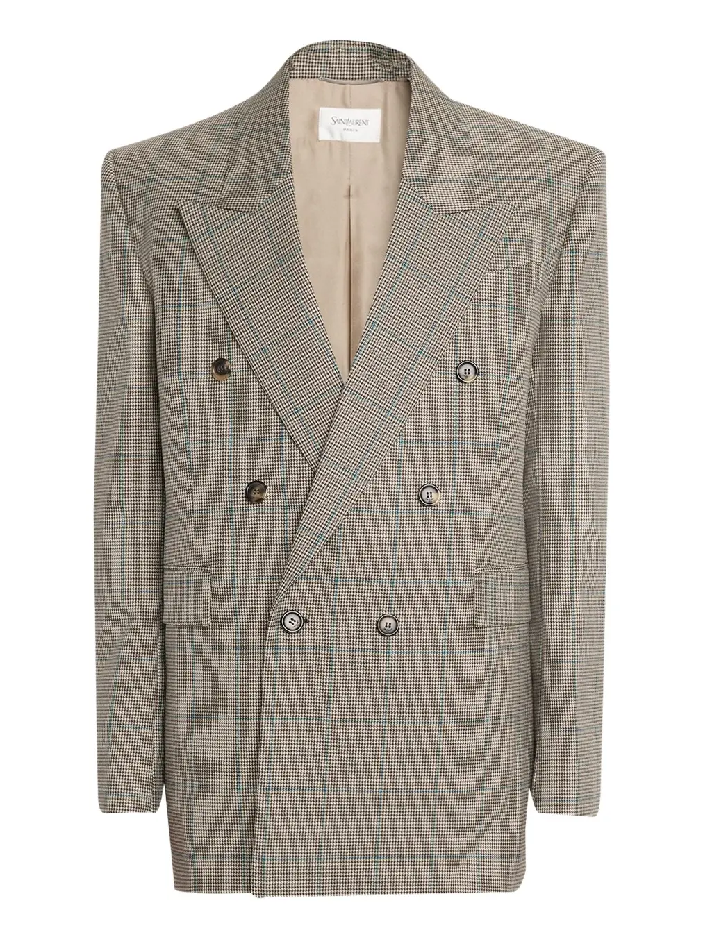 Saint Laurent Men's Double-Breasted Check Wool Blazer