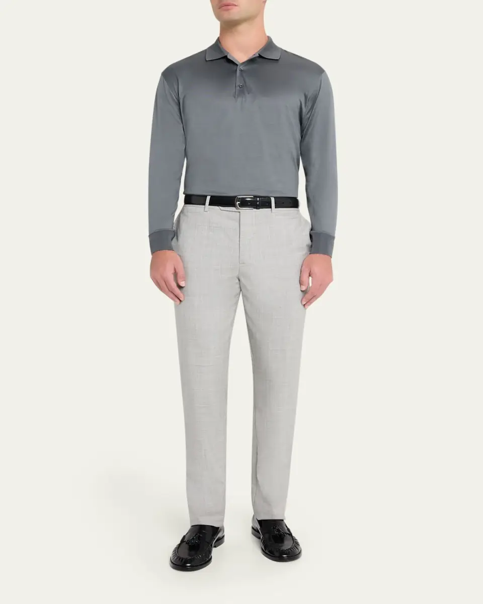 Charvet Men's Cotton Jersey Long-Sleeve Polo Shirt | Thumbnail 2 Charvet Men's Cotton Jersey Long-Sleeve Polo Shirt | Thumbnail 2