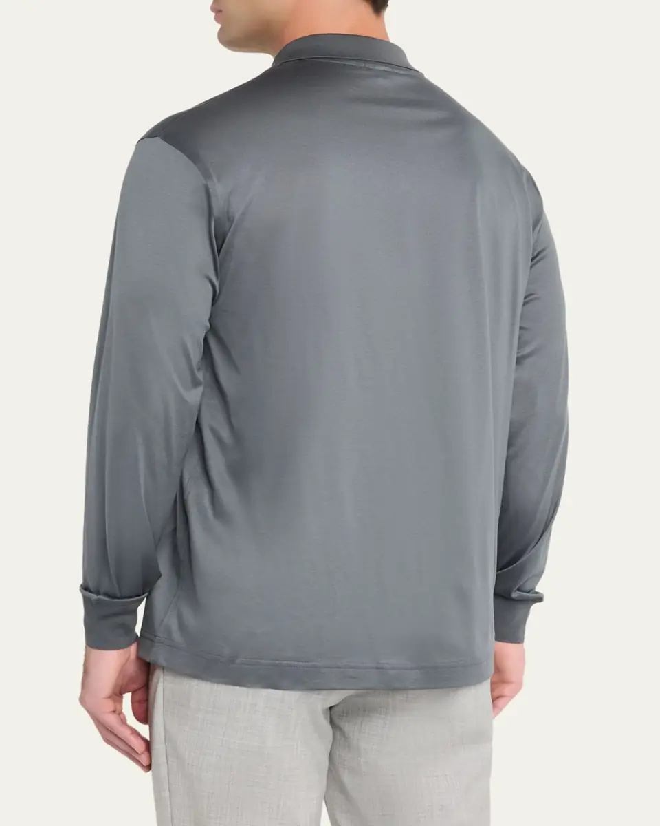 Charvet Men's Cotton Jersey Long-Sleeve Polo Shirt | Thumbnail 3 Charvet Men's Cotton Jersey Long-Sleeve Polo Shirt | Thumbnail 3
