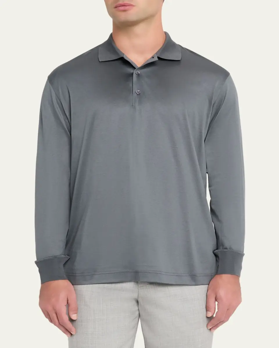 Charvet Men's Cotton Jersey Long-Sleeve Polo Shirt | Thumbnail 4 Charvet Men's Cotton Jersey Long-Sleeve Polo Shirt | Thumbnail 4