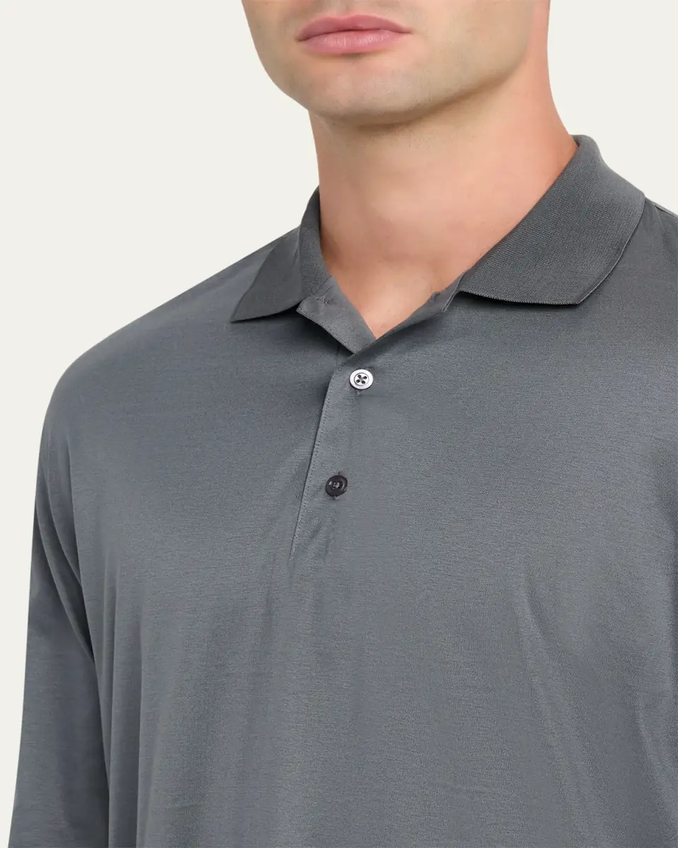 Charvet Men's Cotton Jersey Long-Sleeve Polo Shirt | Thumbnail 5 Charvet Men's Cotton Jersey Long-Sleeve Polo Shirt | Thumbnail 5