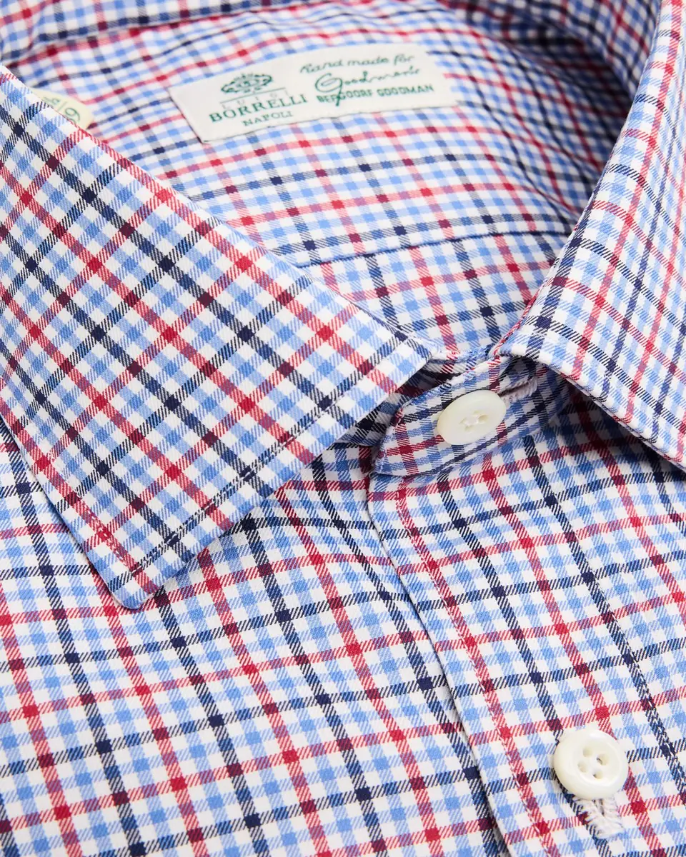 Borrelli Men's Cotton Multi-Plaid Point Collar Dress Shirt | Thumbnail 2
