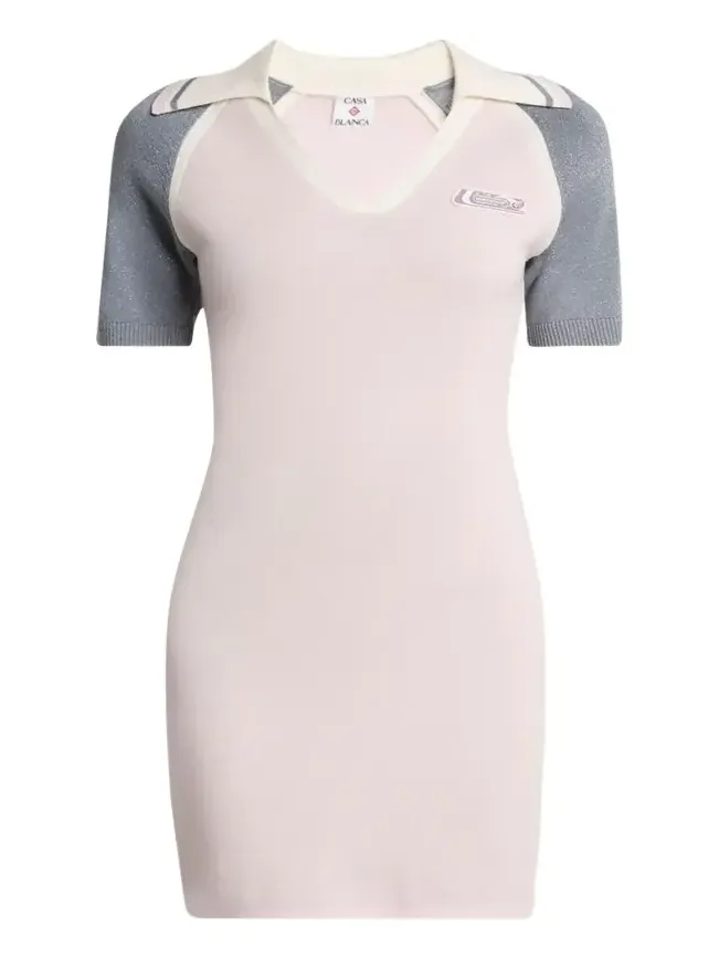 Casablanca Metallic Short-Sleeve Sporty Mini Polo Dress
