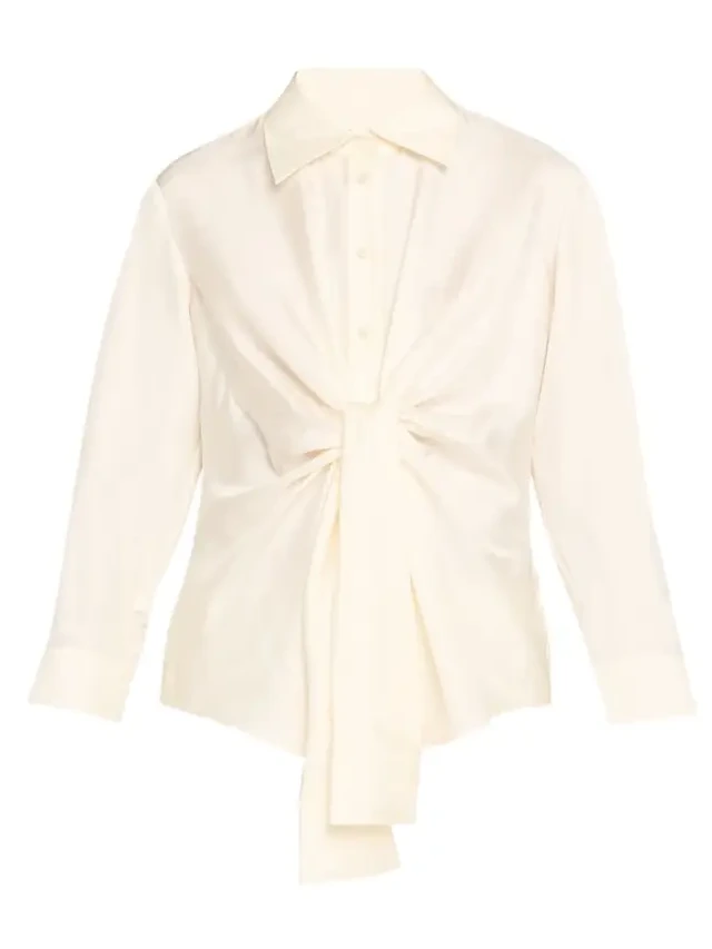 Long-Sleeve Silk Knot Shirt