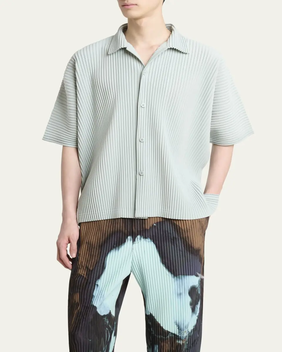 Homme Plissé Issey Miyake Men's Pleated Oversized Polo Shirt | Thumbnail 4 Homme Plissé Issey Miyake Men's Pleated Oversized Polo Shirt | Thumbnail 4