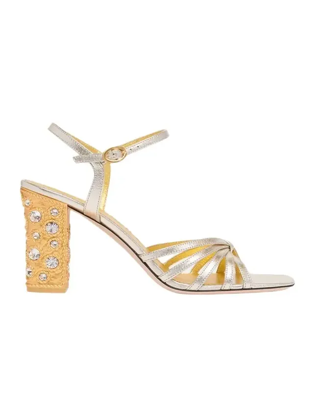 90mm Valenti Embellished-Heel Metallic Leather Sandals 90mm Valenti Embellished-Heel Metallic Leather Sandals