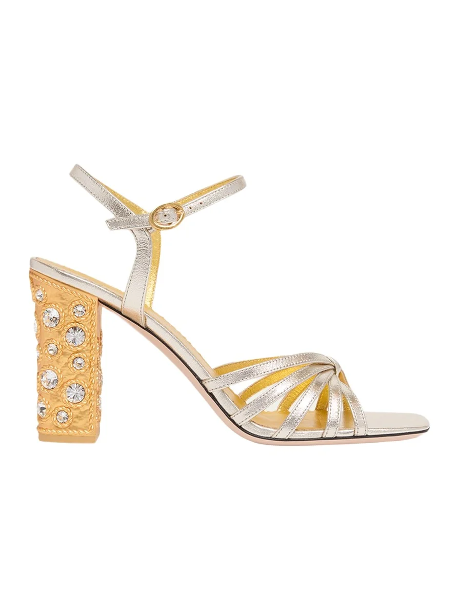 Valentino Garavani 90mm Valenti Embellished-Heel Metallic Leather Sandals