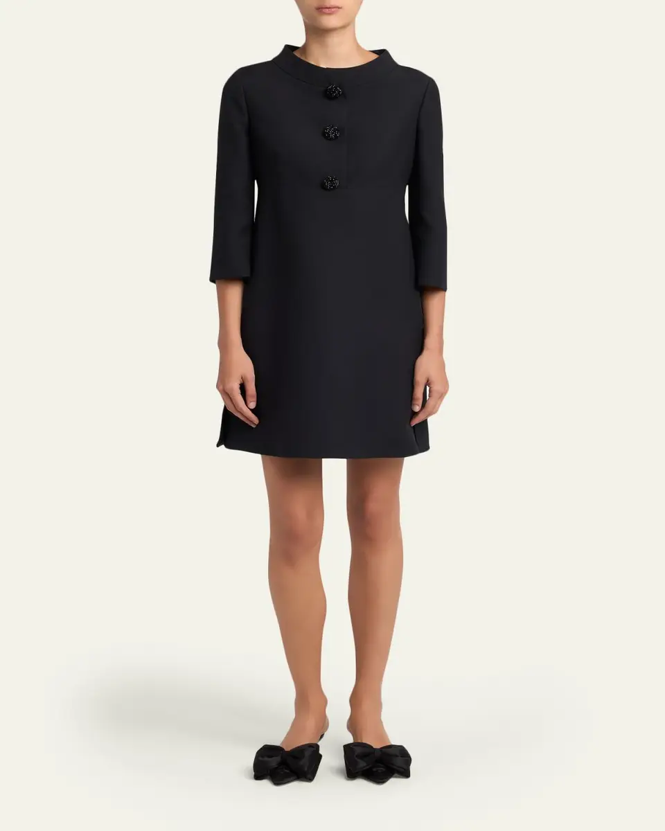 Valentino Garavani Crystal-Button 3/4-Sleeve Crepe Mini Dress | Thumbnail 2 Valentino Garavani Crystal-Button 3/4-Sleeve Crepe Mini Dress | Thumbnail 2