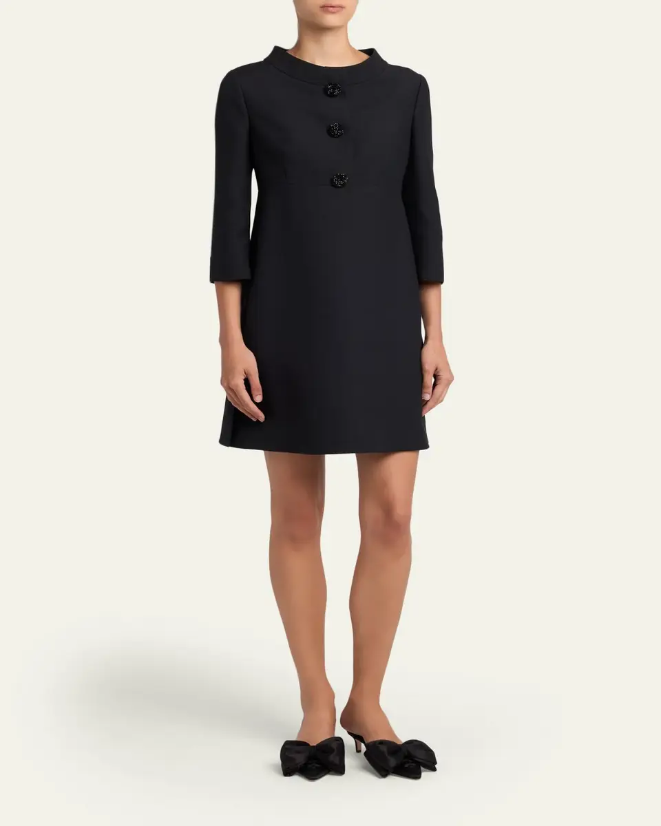 Valentino Garavani Crystal-Button 3/4-Sleeve Crepe Mini Dress | Thumbnail 4 Valentino Garavani Crystal-Button 3/4-Sleeve Crepe Mini Dress | Thumbnail 4