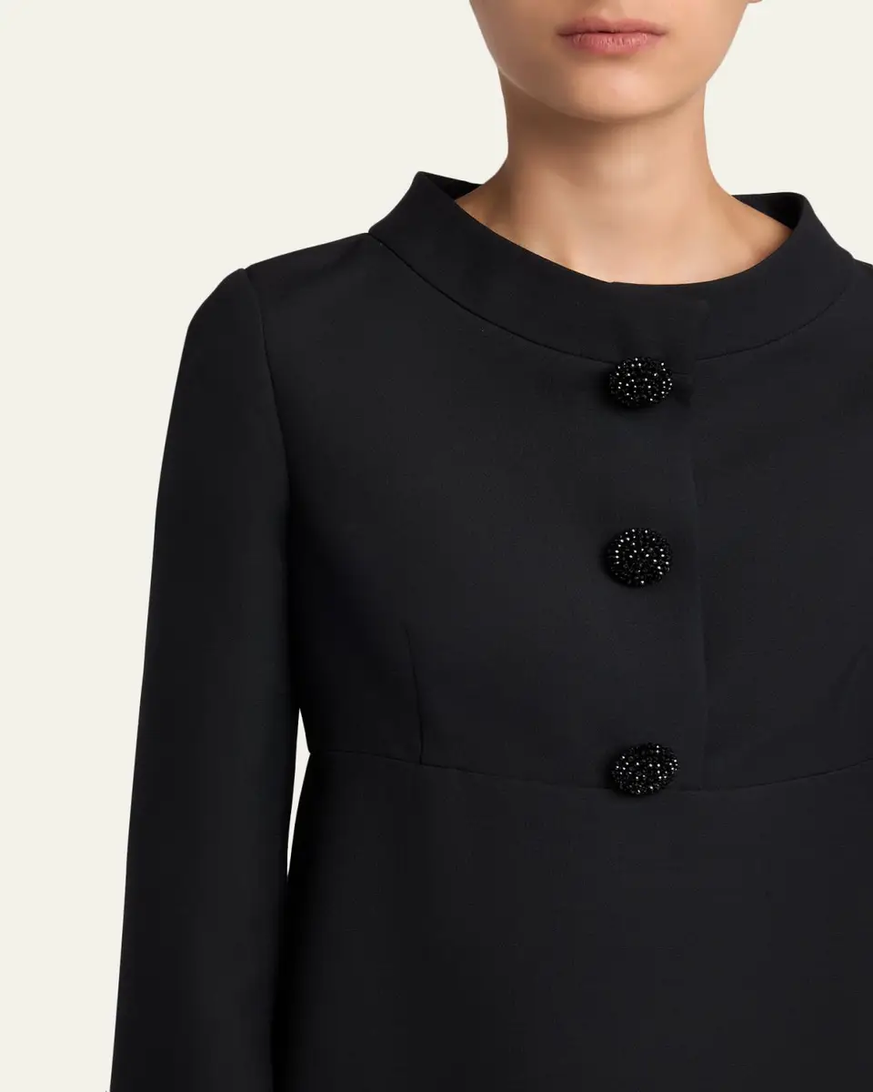 Valentino Garavani Crystal-Button 3/4-Sleeve Crepe Mini Dress | Thumbnail 5 Valentino Garavani Crystal-Button 3/4-Sleeve Crepe Mini Dress | Thumbnail 5