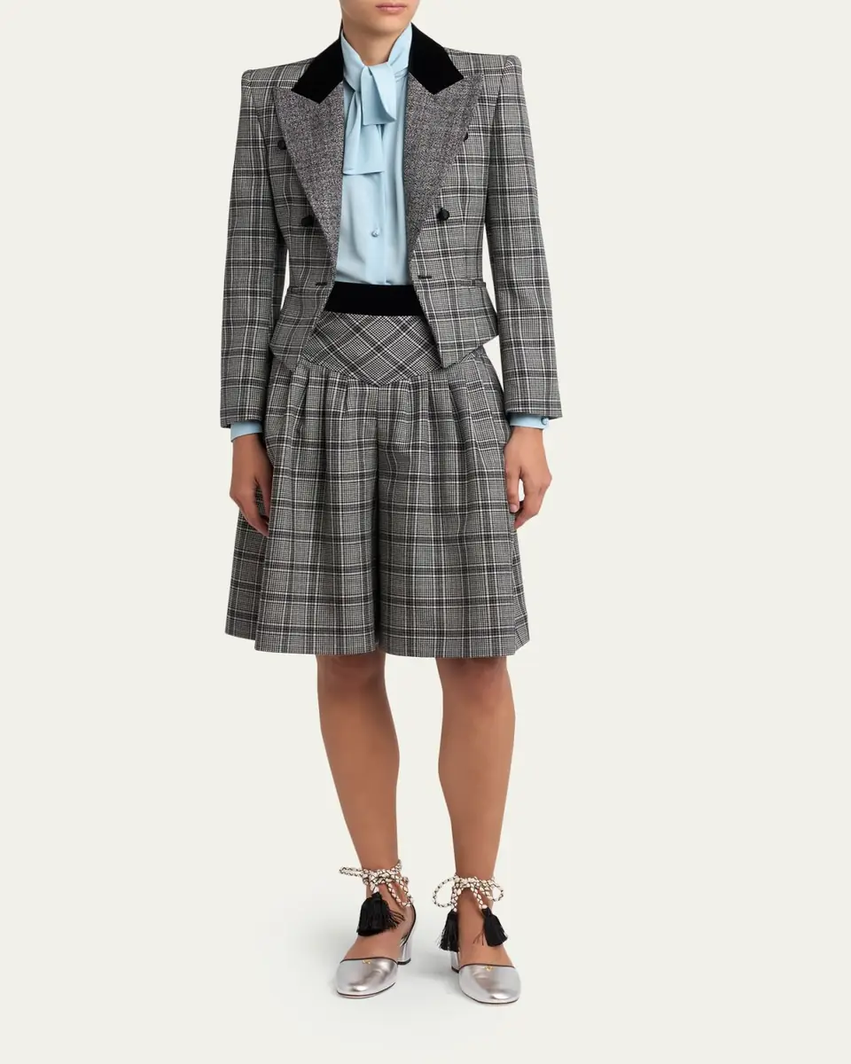 Valentino Garavani Velvet-Trim Check Double-Breasted Jacket | Thumbnail 2