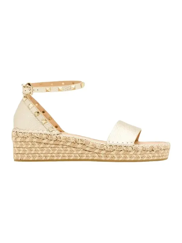 55mm Rockstud Metallic Leather Wedge Espadrille Sandals