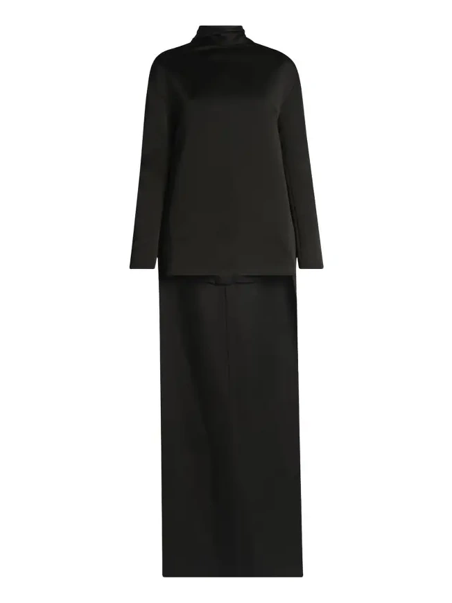 Mock-Neck Scarf Crepe High-Low Dress Mock-Neck Scarf Crepe High-Low Dress