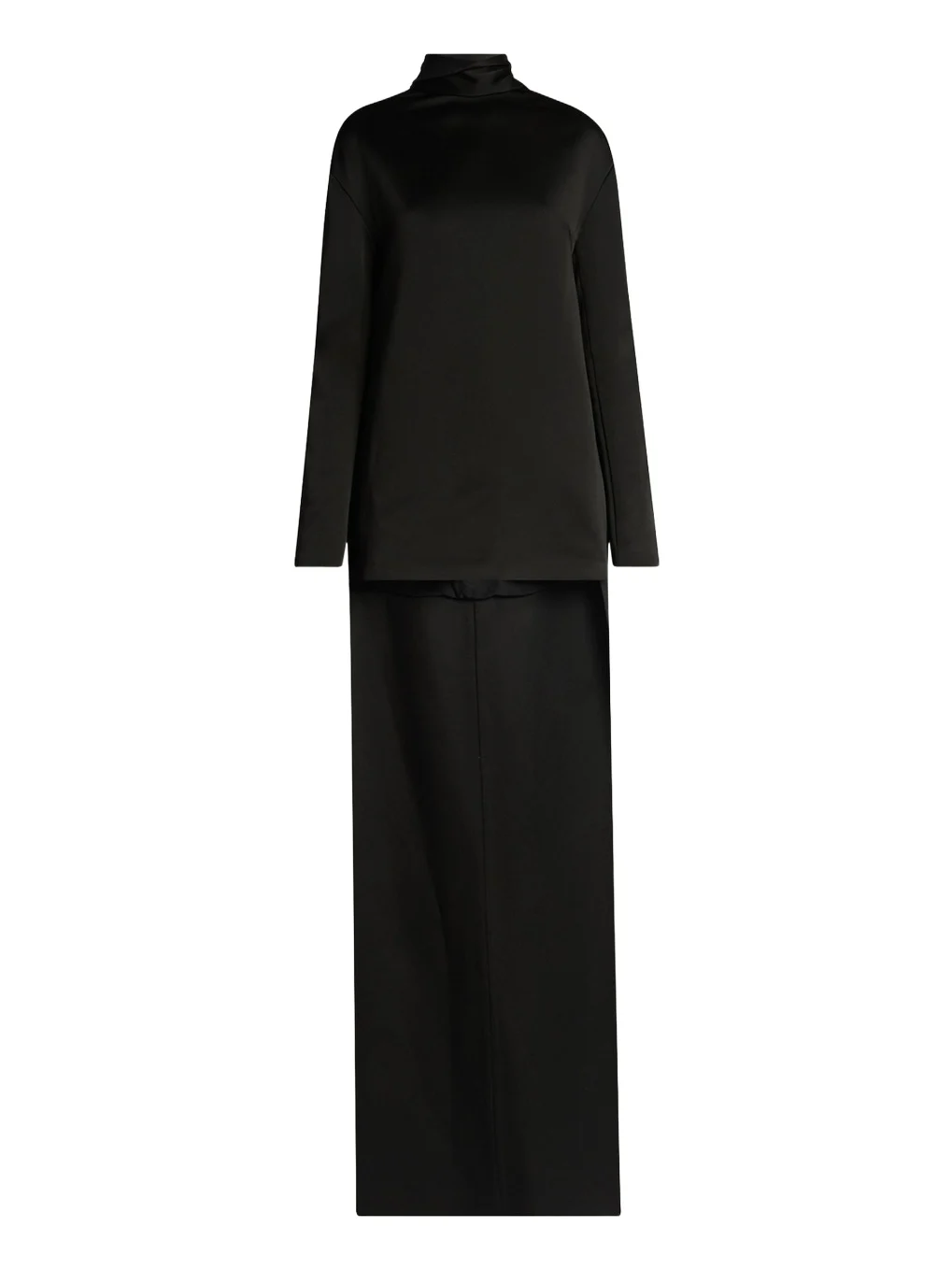 Mock-Neck Scarf Crepe High-Low Dress Mock-Neck Scarf Crepe High-Low Dress