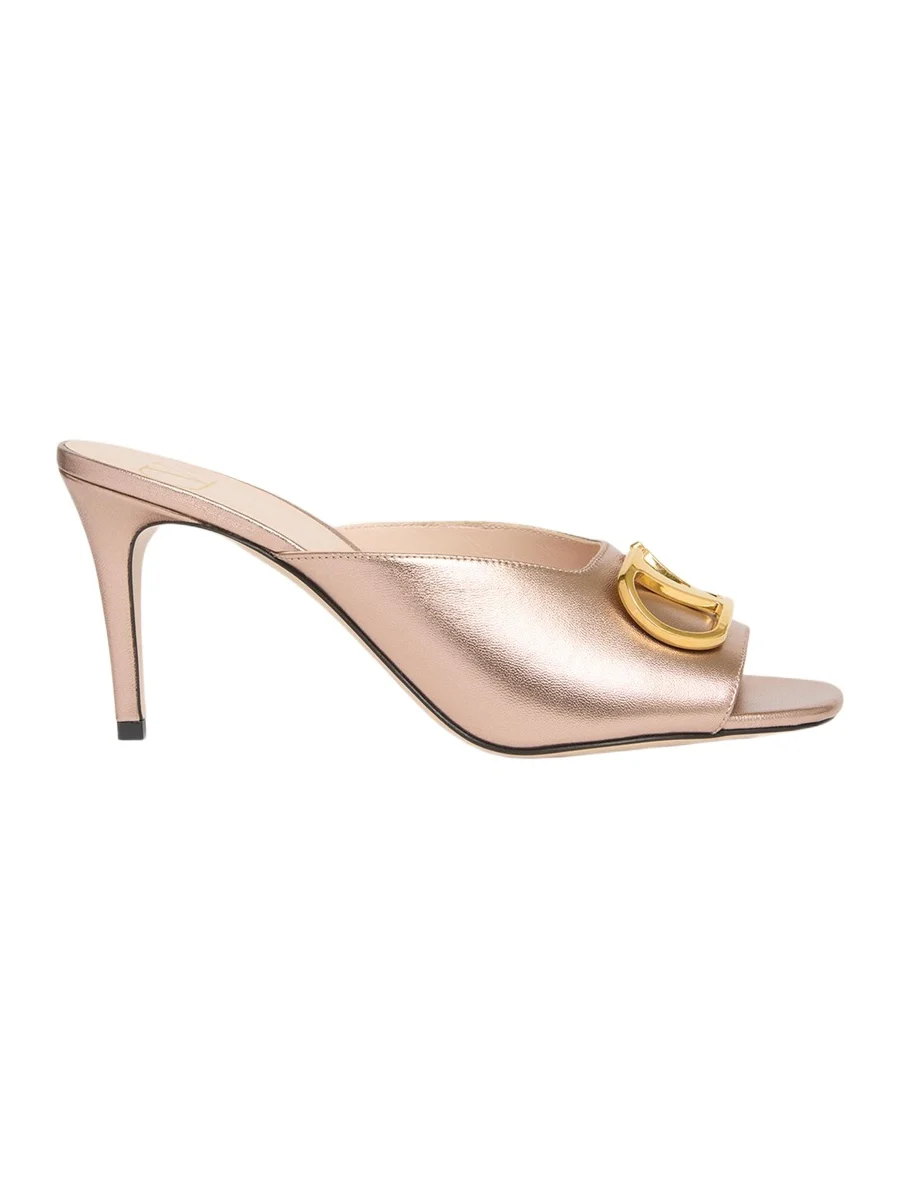 Valentino Garavani 80mm VLogo Signature Metallic Leather Mule Pumps