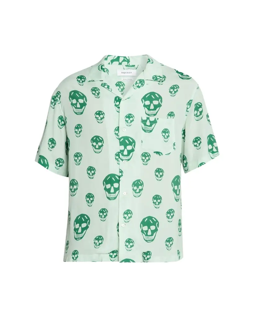 Alexander McQueen Men's Skulls Crepe de Chine Camp Shirt | Image 1 Alexander McQueen Men's Skulls Crepe de Chine Camp Shirt | Image 1