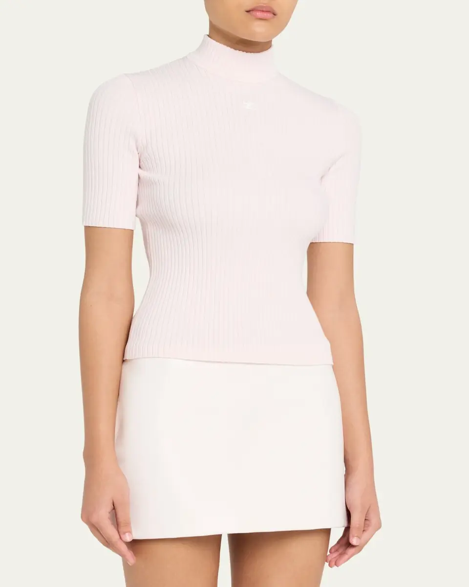 Courrèges Mock-Neck Short-Sleeve Rib Pullover | Thumbnail 8