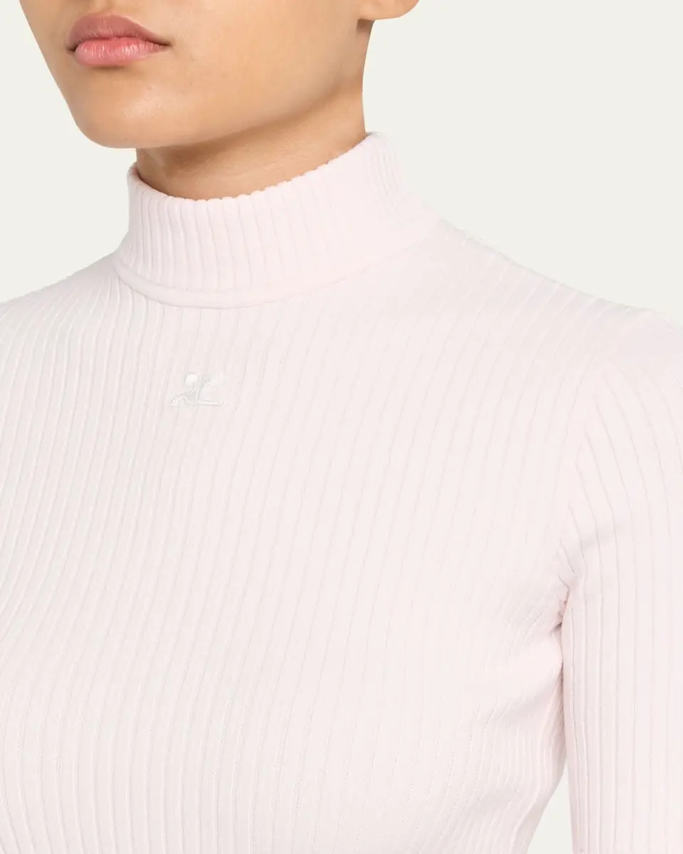 Courrèges Mock-Neck Short-Sleeve Rib Pullover | Thumbnail 9