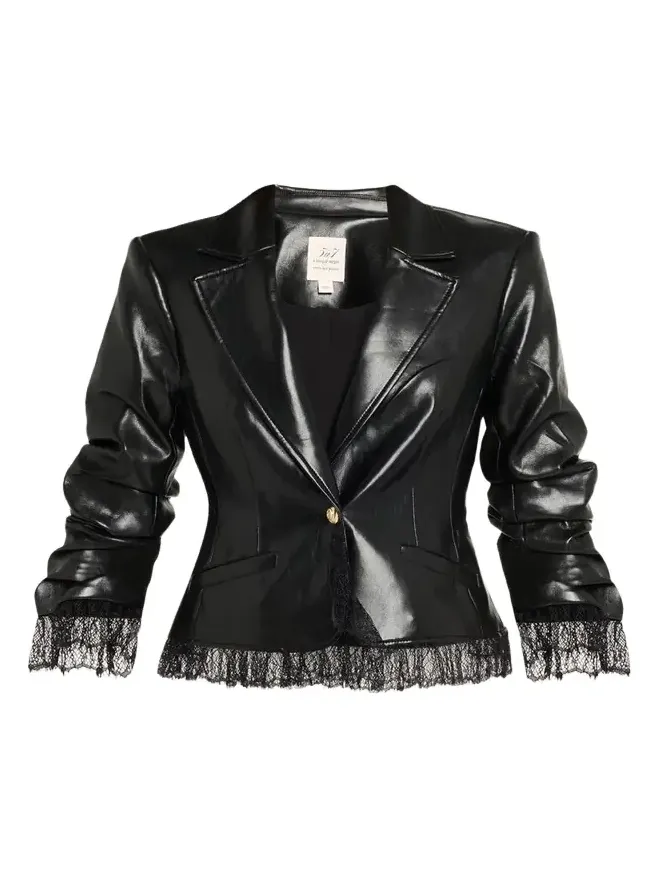 Lace-Trim Vegan Leather Blazer Lace-Trim Vegan Leather Blazer