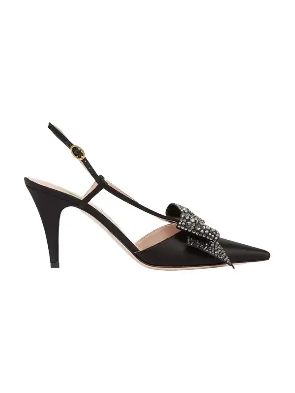 85mm Bowow Embellished Satin Slingback Pumps 85mm Bowow Embellished Satin Slingback Pumps