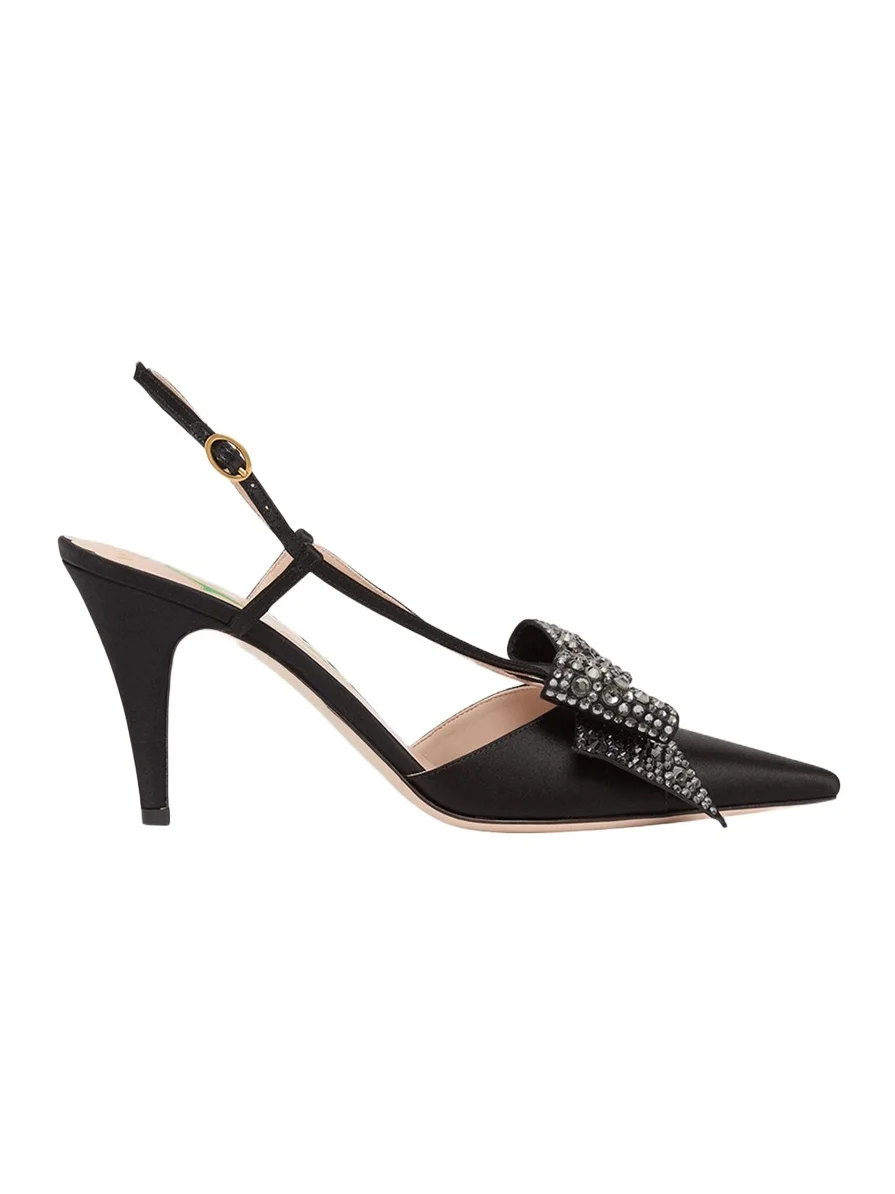 85mm Bowow Embellished Satin Slingback Pumps 85mm Bowow Embellished Satin Slingback Pumps