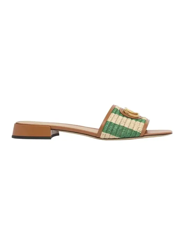 20mm VLogo Leather and Striped Raffia Mule Sandals
