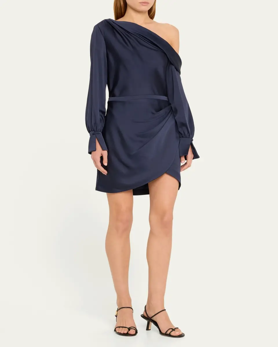 Simkhai Cameron One-Shoulder Wrap-Skirt Satin Mini Dress | Thumbnail 8