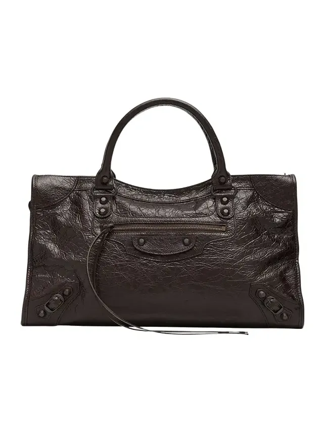 Balenciaga Le City Medium Crinkled Leather Top-Handle Bag