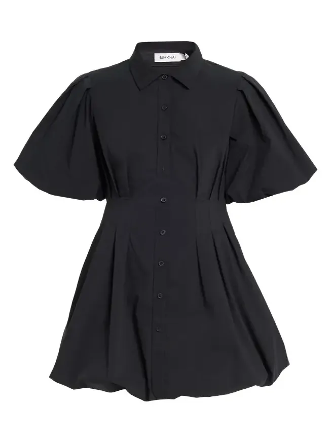 Cleo Polin Balloon-Sleeve Pleated Mini Dress