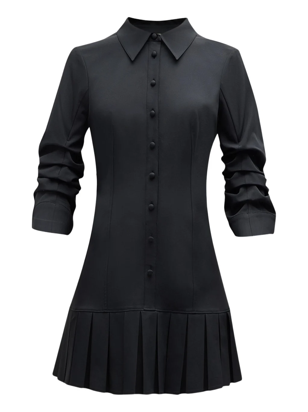 Lucilla Topstitched Pleated-Hem Mini Shirtdress Lucilla Topstitched Pleated-Hem Mini Shirtdress