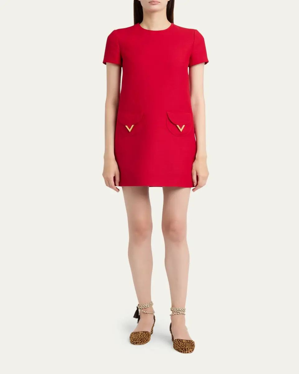 Valentino Garavani V-Logo Pocket Short-Sleeve Crepe Mini Dress | Thumbnail 2