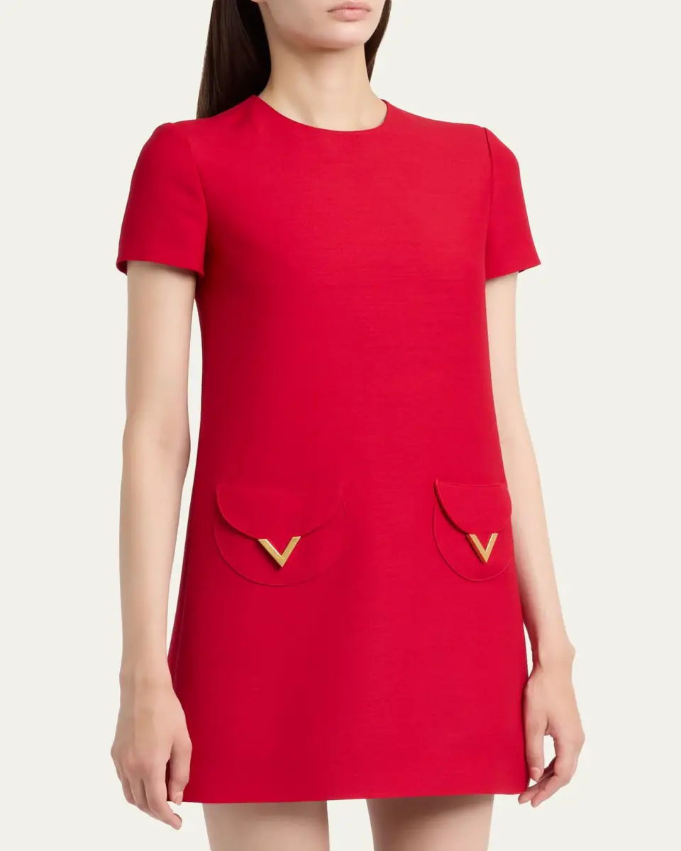 Valentino Garavani V-Logo Pocket Short-Sleeve Crepe Mini Dress | Thumbnail 4