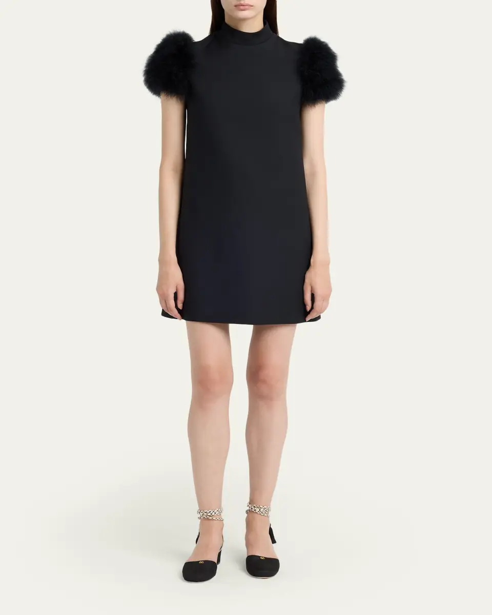 Valentino Garavani Feather-Sleeve Mock-Neck Mini Dress | Thumbnail 2 Valentino Garavani Feather-Sleeve Mock-Neck Mini Dress | Thumbnail 2