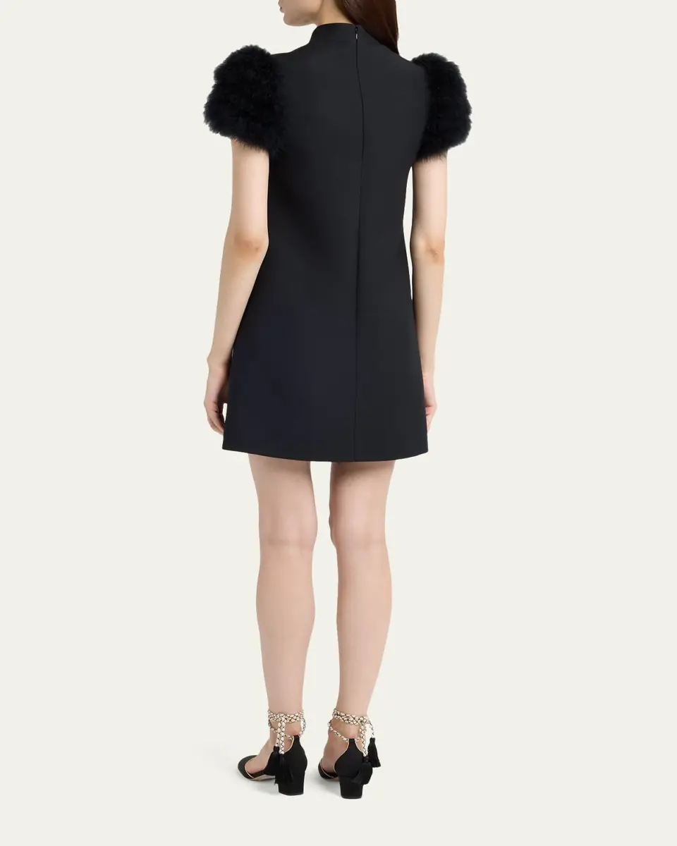 Valentino Garavani Feather-Sleeve Mock-Neck Mini Dress | Thumbnail 3 Valentino Garavani Feather-Sleeve Mock-Neck Mini Dress | Thumbnail 3