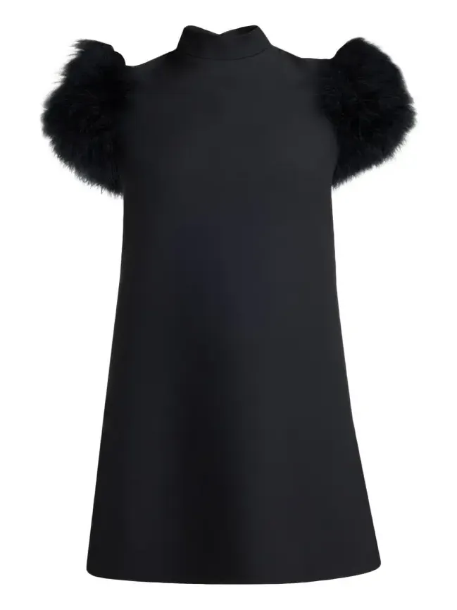 Feather-Sleeve Mock-Neck Mini Dress