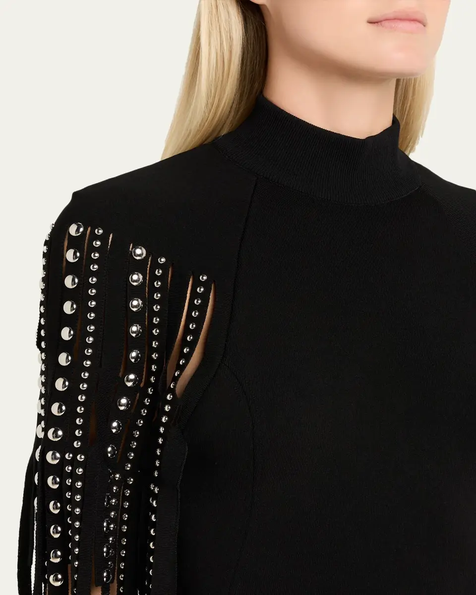 Lanvin Mock-Neck Studded Fringe Capelet Maxi Dress | Thumbnail 5
