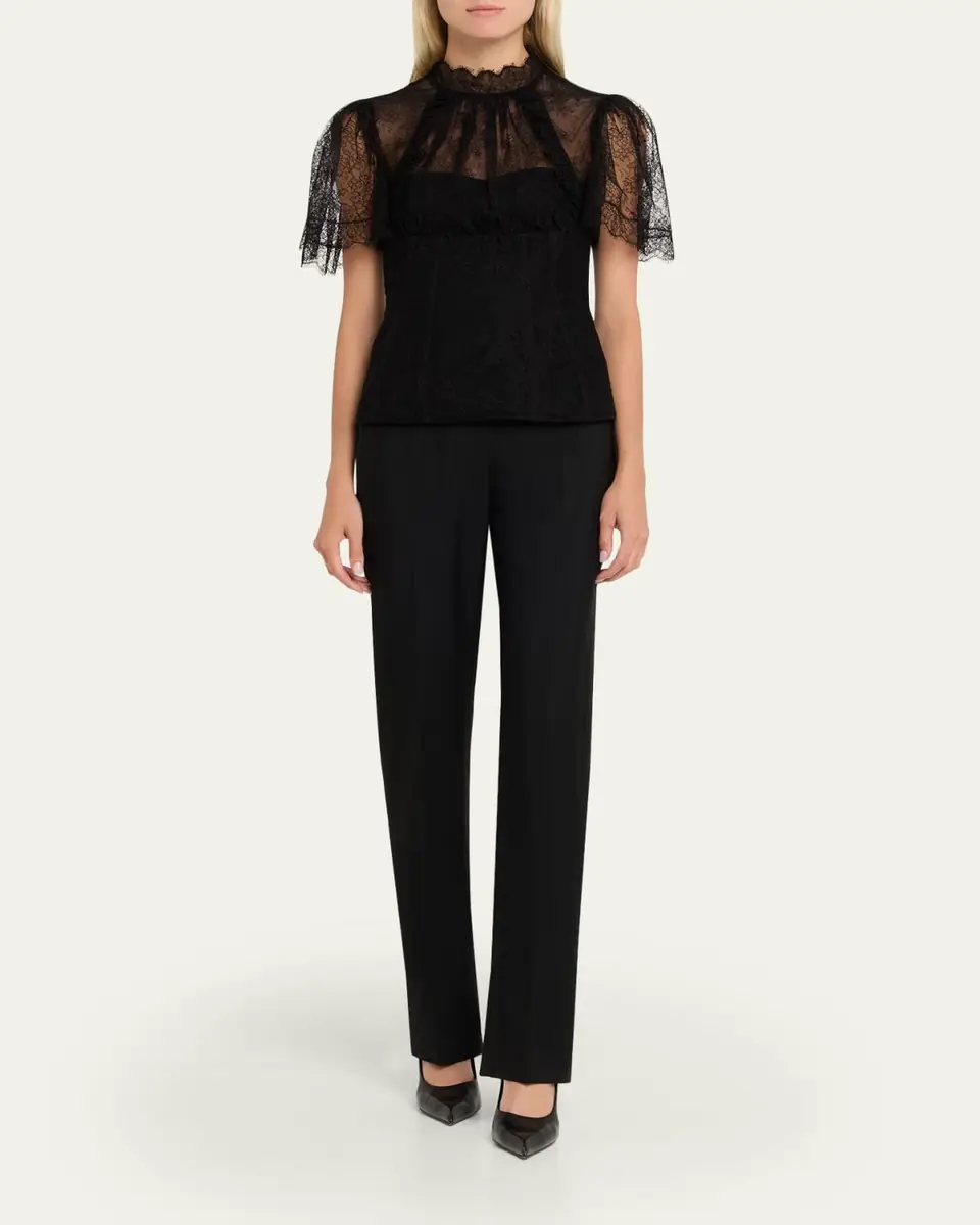 Alexander McQueen Floral Lace Short-Sleeve Bustier Top | Thumbnail 2 Alexander McQueen Floral Lace Short-Sleeve Bustier Top | Thumbnail 2