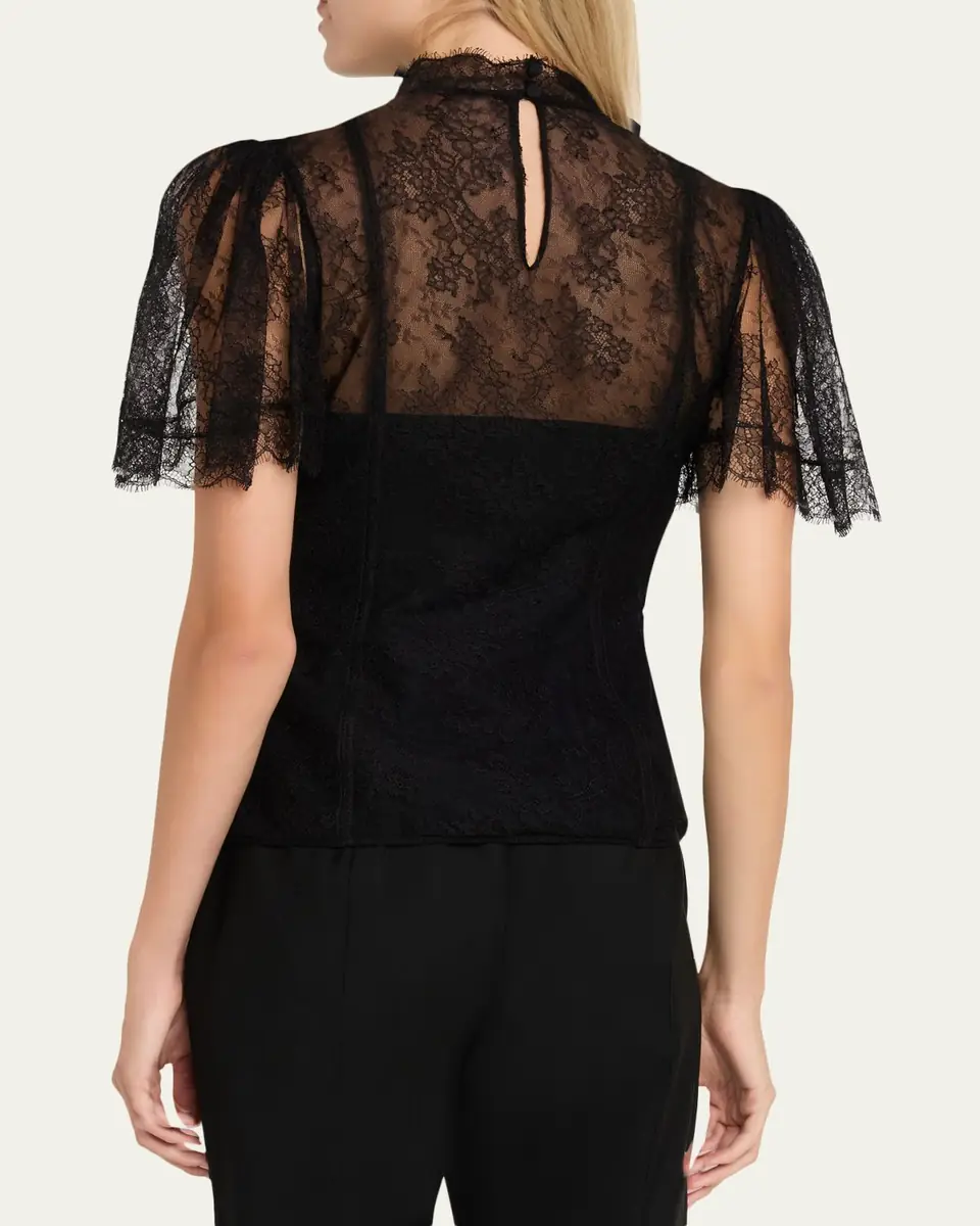 Alexander McQueen Floral Lace Short-Sleeve Bustier Top | Thumbnail 3 Alexander McQueen Floral Lace Short-Sleeve Bustier Top | Thumbnail 3