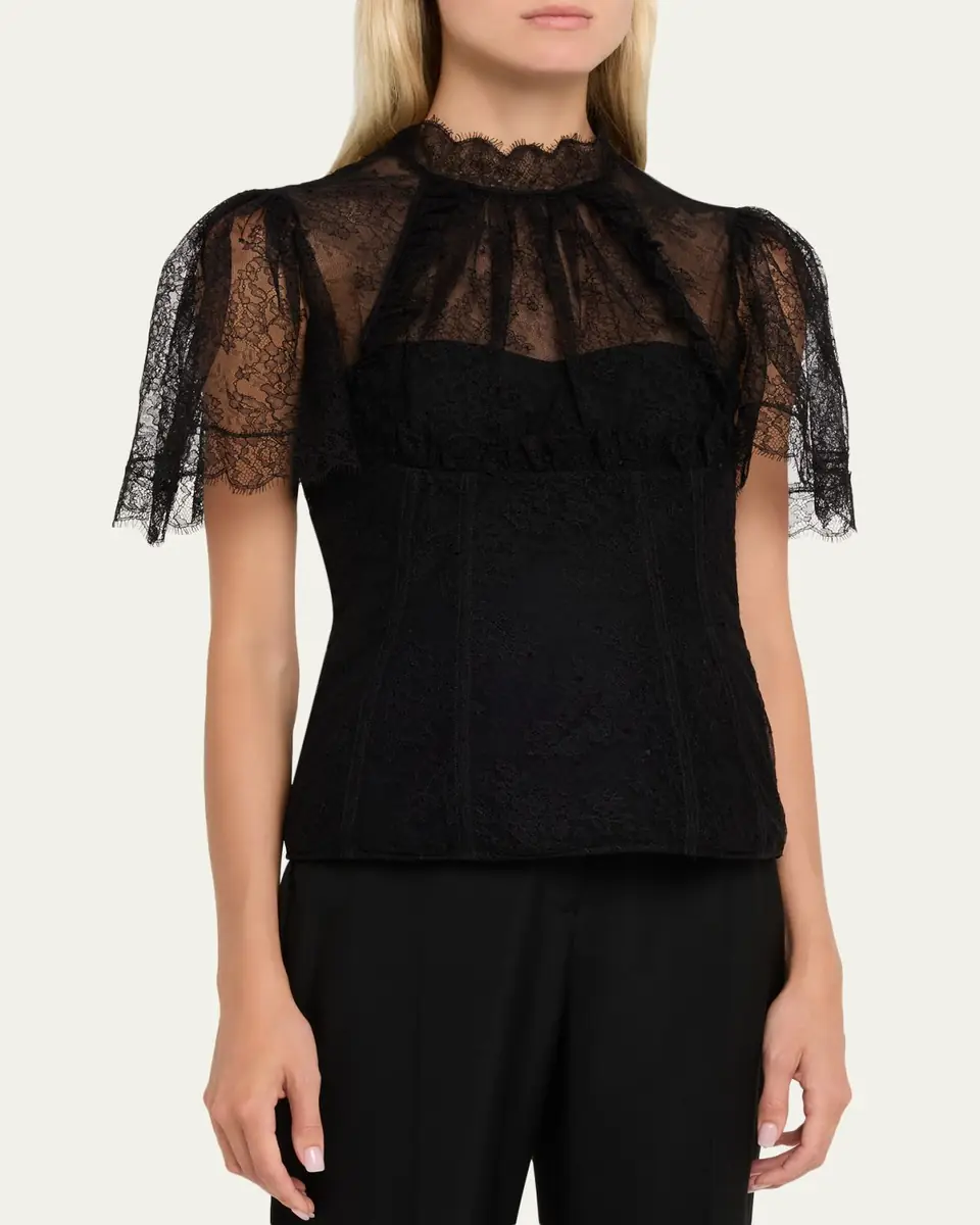 Alexander McQueen Floral Lace Short-Sleeve Bustier Top | Thumbnail 4 Alexander McQueen Floral Lace Short-Sleeve Bustier Top | Thumbnail 4