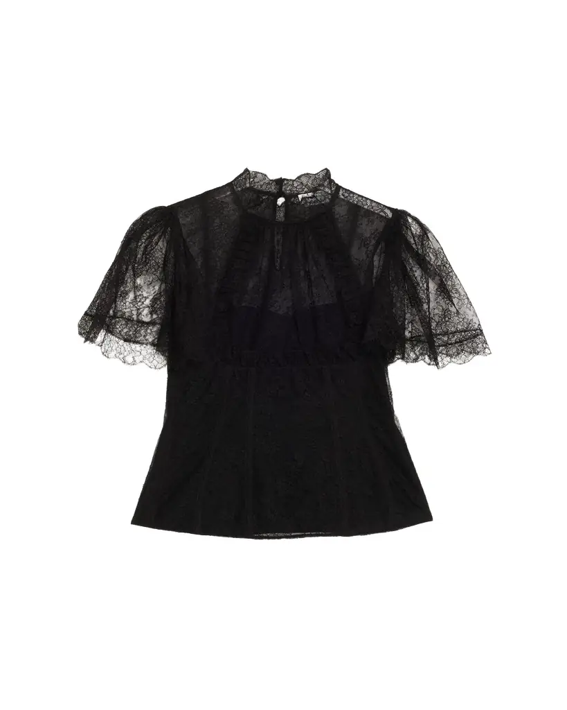 Floral Lace Short-Sleeve Bustier Top Floral Lace Short-Sleeve Bustier Top