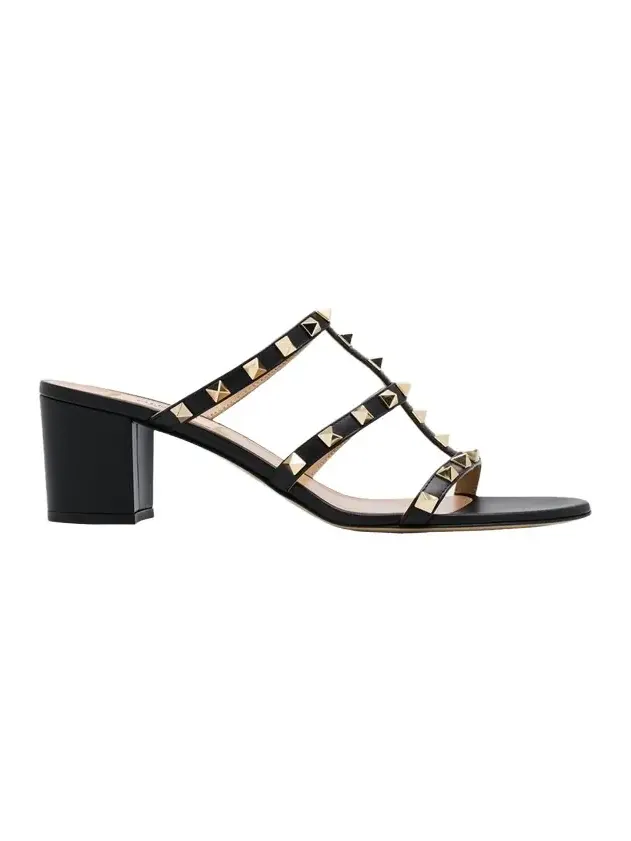 60mm Rockstud Caged Block-Heel Slide Sandals