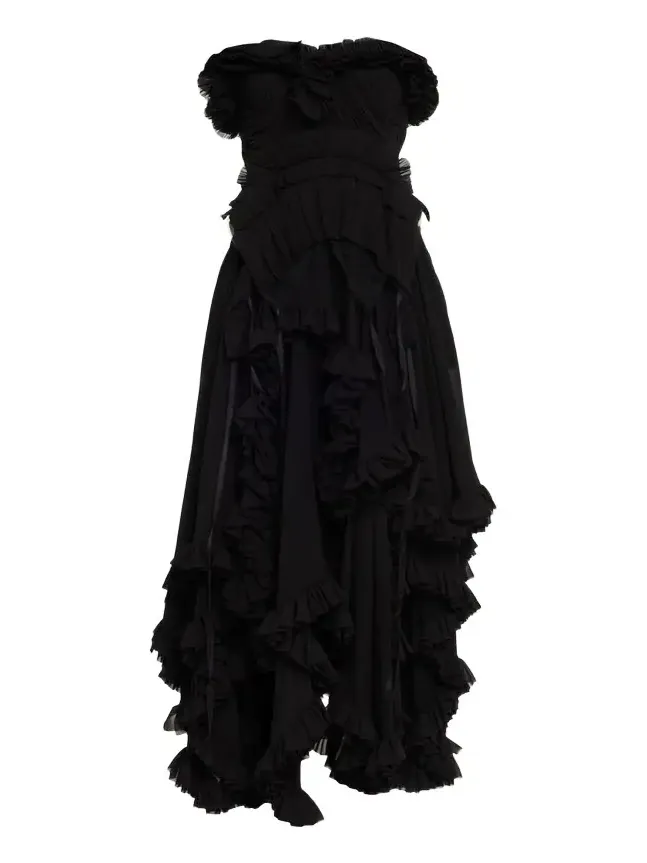 Alexander McQueen Strapless Draped Ruffle Silk Georgette Gown