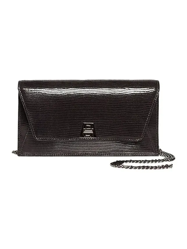 Anouk Lizard-Print Clutch Bag w/ Chain