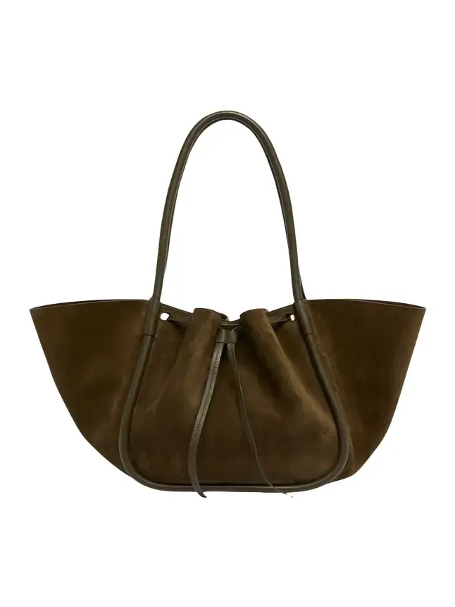 Large Ruched Tote in Soft Suede