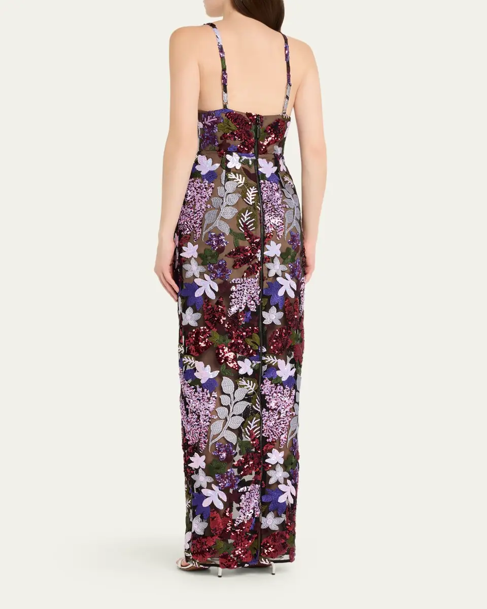 Bronx Banco Allegra Sequin Floral-Embroidered Column Gown | Thumbnail 3